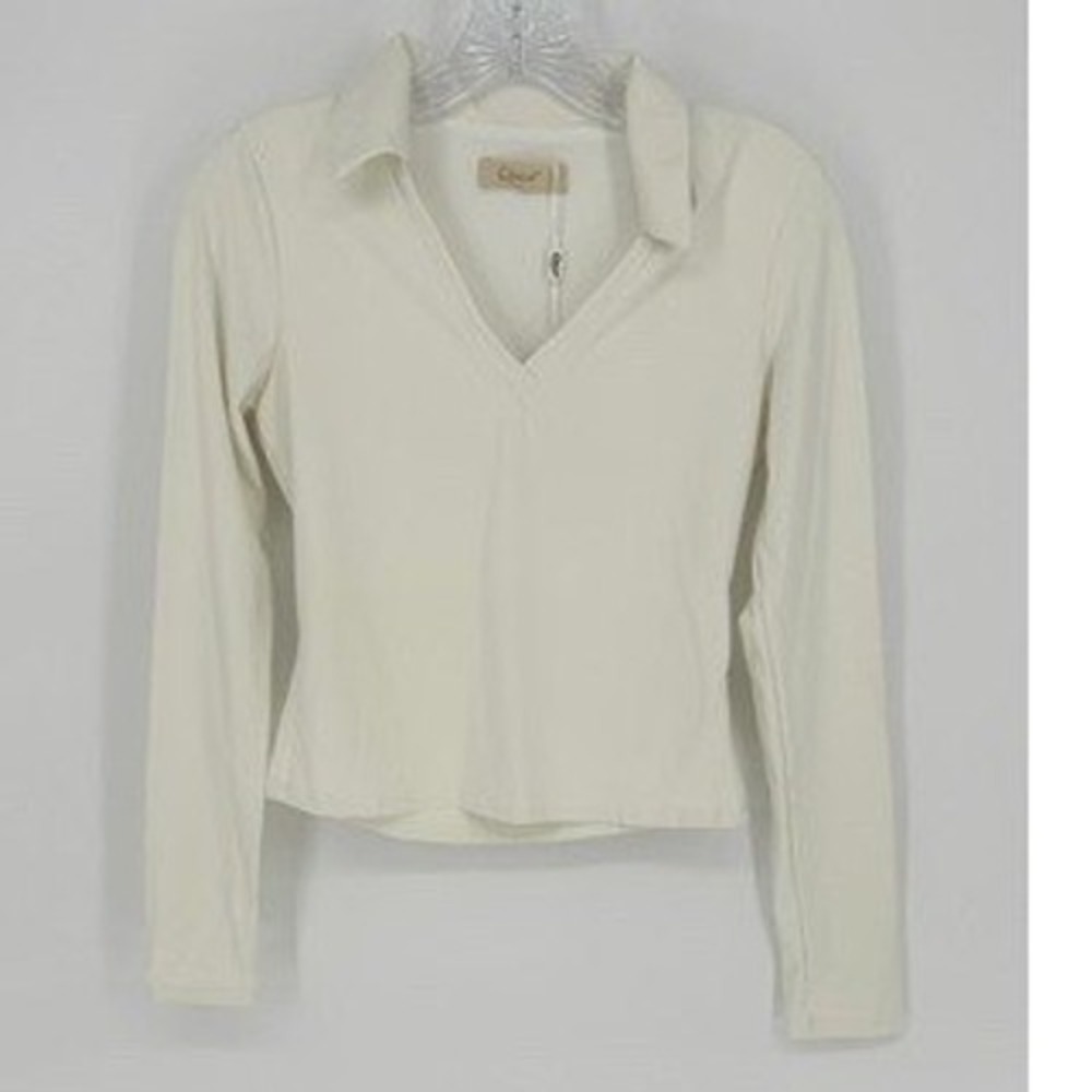 Qinsen Sculpt Collared V Neck Compression Top Cream M NWT